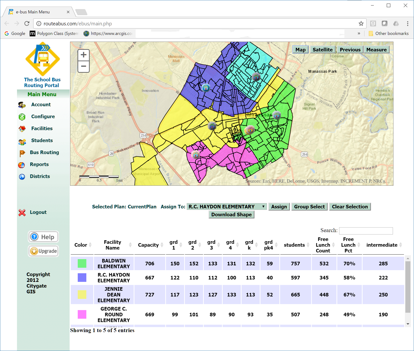 Screenshot of Routeabus software